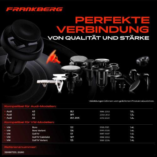 Frankberg 20x Befestigungsclips Heckklappe für VW Golf 5 1K1 Polo 9A 9N Passat 365 Audi A3 Bild Frankberg 20x Befestigungsclips Heckklappe für VW Golf 5 1K1 Polo 9A 9N Passat 365 Audi A3