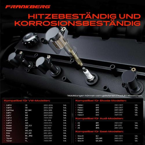 Frankberg 4x Zündmodul Zündspule für VW Golf Plus V VI Polo Passat Beetle Bora Variant Caddy Kasten/MPV Bild Frankberg 4x Zündmodul Zündspule für VW Golf Plus V VI Polo Passat Beetle Bora Variant Caddy Kasten/MPV
