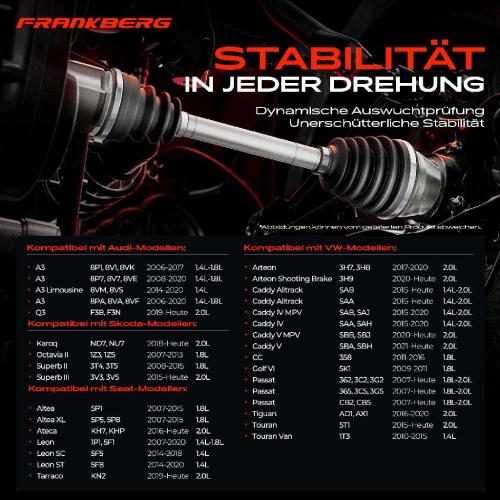 Frankberg 1x Antriebswelle Vorderachse Links für VW Passat Tiguan Touran Van CC Caddy V Audi A3 Q3 Seat Skoda Bild Frankberg 1x Antriebswelle Vorderachse Links für VW Passat Tiguan Touran Van CC Caddy V Audi A3 Q3 Seat Skoda