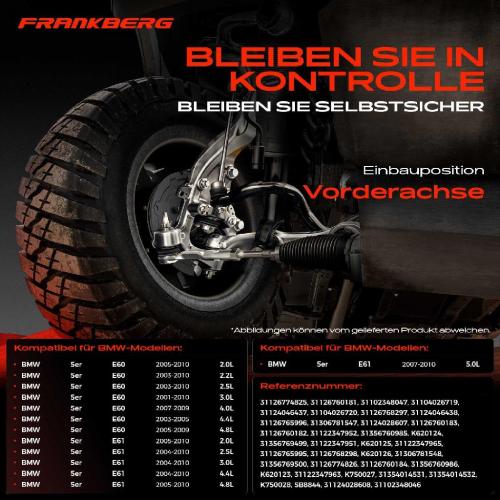 Frankberg 1x Querlenker Satz Vorderachse für BMW 5er Touring E60 E61 2.0L 2.2L 2.5L 3.0L 4.0L 4.4L 4.8L 2001-2010 Bild Frankberg 1x Querlenker Satz Vorderachse für BMW 5er Touring E60 E61 2.0L 2.2L 2.5L 3.0L 4.0L 4.4L 4.8L 2001-2010
