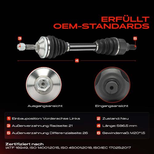 Frankberg 1x Antriebswelle Vorderachse Links für Peugeot 206 SW 2E/K Schrägheck 2A/C 1.4L 1.6L 1998-2012 Bild Frankberg 1x Antriebswelle Vorderachse Links für Peugeot 206 SW 2E/K Schrägheck 2A/C 1.4L 1.6L 1998-2012