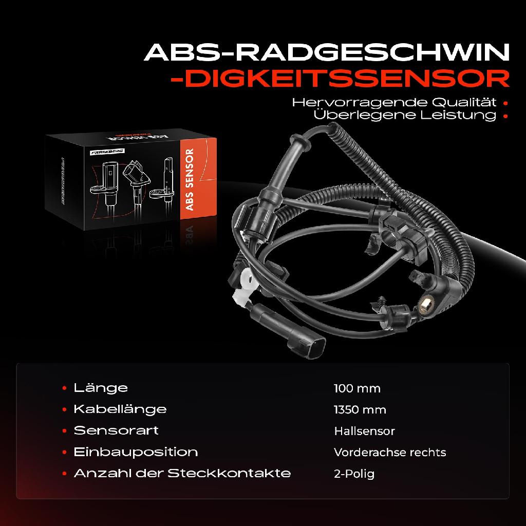 1x ABS Sensor Vorderachse rechts für Jeep Cherokee KJ 2.4L 2.5L 2.8L 3.7L 2001-2008