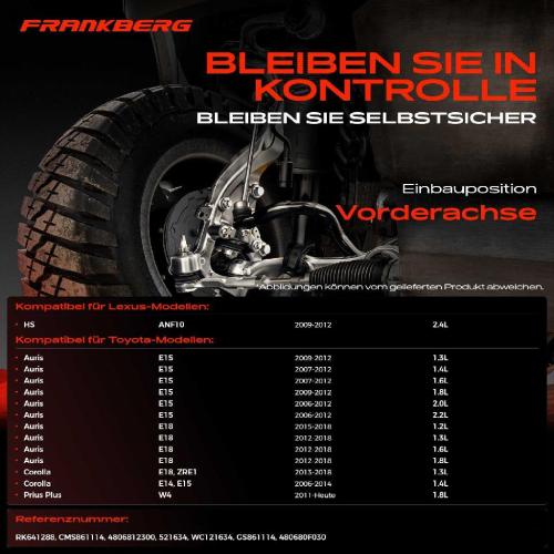 Frankberg 1x Querlenker Vorderachse für Lexus HS Toyota Auris Kombi Corolla Stufenheck Mirai Prius Plus Van Bild Frankberg 1x Querlenker Vorderachse für Lexus HS Toyota Auris Kombi Corolla Stufenheck Mirai Prius Plus Van