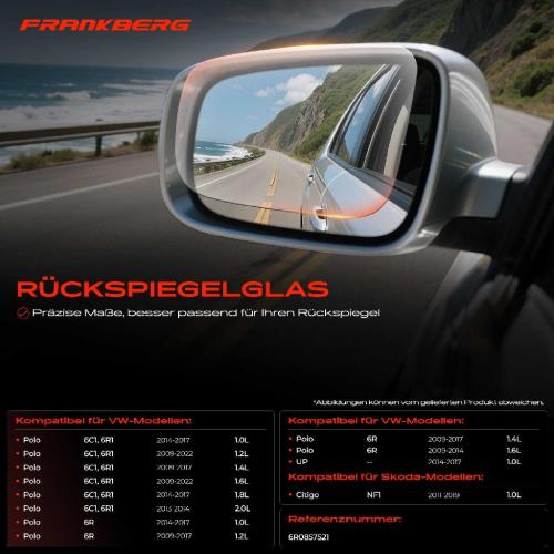 1x Spiegelglas Außenspiegel links für VW Polo 6C1 6R1 UP! 121 122 123 BL Bild 1x Spiegelglas Außenspiegel links für VW Polo 6C1 6R1 UP! 121 122 123 BL