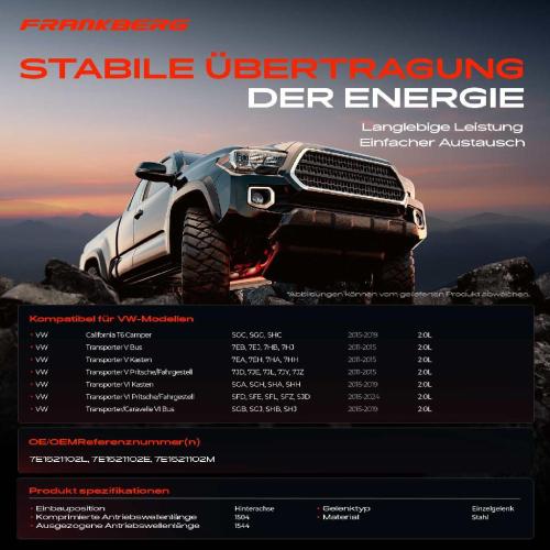 Frankberg 1x Kardanwelle Gelenkwelle Hinterachse für VW California T6 Camper Transporter V Bus Kasten Bild Frankberg 1x Kardanwelle Gelenkwelle Hinterachse für VW California T6 Camper Transporter V Bus Kasten