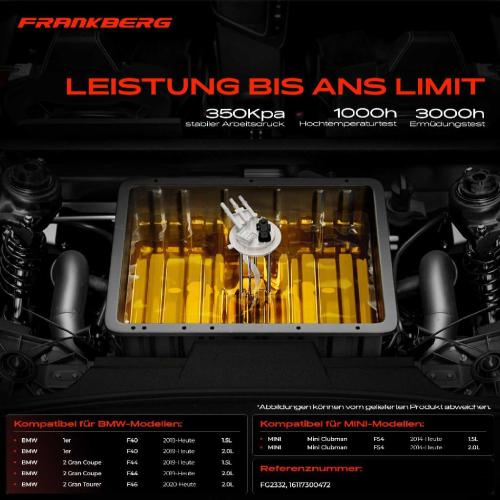 Frankberg 1x Kraftstoffpumpe für BMW 1er F40 2 Gran Coupe F44 2 Gran Tourer F46 MINI Mini Clubman F54 Bj ab 2014 Bild Frankberg 1x Kraftstoffpumpe für BMW 1er F40 2 Gran Coupe F44 2 Gran Tourer F46 MINI Mini Clubman F54 Bj ab 2014