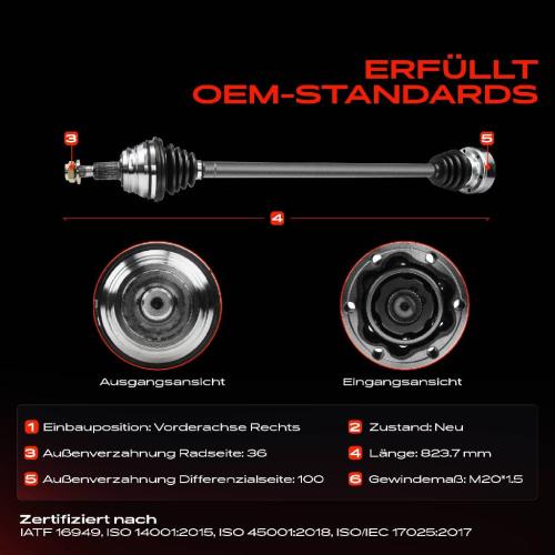 1x Antriebswelle Vorderachse Rechts für VW Golf Bora New Beetle Audi A3 Skoda Octavia Seat Leon Bild 1x Antriebswelle Vorderachse Rechts für VW Golf Bora New Beetle Audi A3 Skoda Octavia Seat Leon