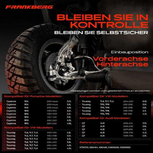 Frankberg 1x Querlenker Satz Vorderachse für VW Touareg Audi Q7 Porsche Cayenne 4.8L 3.2L 4.5L 4.9L 6.0L Bj ab 2002 Bild Frankberg 1x Querlenker Satz Vorderachse für VW Touareg Audi Q7 Porsche Cayenne 4.8L 3.2L 4.5L 4.9L 6.0L Bj ab 2002