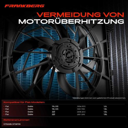 Frankberg 1x Motorkühller Einfachlüfter mit Kühlerlüfterrahmen Fiat Doblo MPV 1.3L 1.9L 2001-2010 Bild Frankberg 1x Motorkühller Einfachlüfter mit Kühlerlüfterrahmen Fiat Doblo MPV 1.3L 1.9L 2001-2010