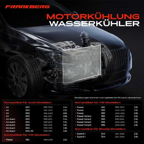 Frankberg 1x Kühler Wasserkühler Motorkühler für VW Passat 3B Audi A4 A6 Avant 8D 4B Skoda Bild Frankberg 1x Kühler Wasserkühler Motorkühler für VW Passat 3B Audi A4 A6 Avant 8D 4B Skoda