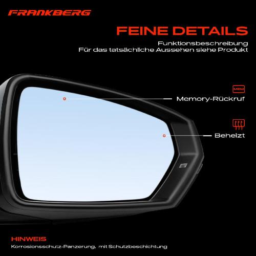 Frankberg 1x Außenspiegel Rechts für VW Polo AE1 AW1 BZ1 1.0L 1.5L 1.6L 2.0L Bj ab 2017 Bild Frankberg 1x Außenspiegel Rechts für VW Polo AE1 AW1 BZ1 1.0L 1.5L 1.6L 2.0L Bj ab 2017