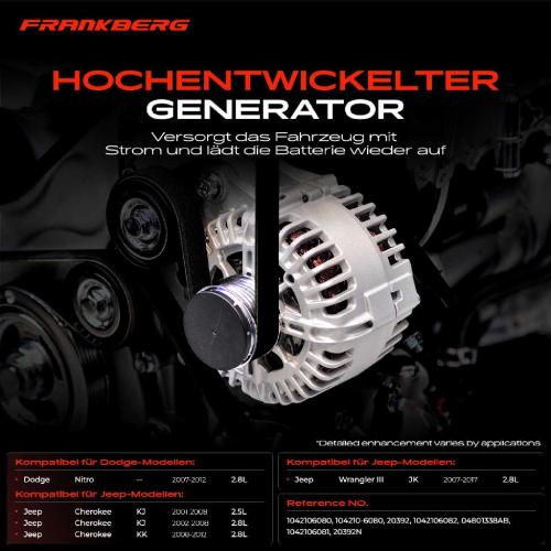 1x Lichtmaschine Generator für Dodge Nitro Jeep Wrangler III JK 2.8 CRD 2007-2017 Bild 1x Lichtmaschine Generator für Dodge Nitro Jeep Wrangler III JK 2.8 CRD 2007-2017