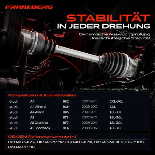 1x Antriebswelle Vorderachse für Audi A4 Avant Allroad 8K A5 8T3 8F7 8TA Bild 1x Antriebswelle Vorderachse für Audi A4 Avant Allroad 8K A5 8T3 8F7 8TA