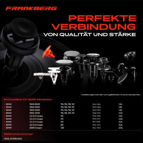 Frankberg 10x Befestigungsclips Radkasten für BMW 2.5-3.2 Coupe E3 E9 E21 E30 E46 E90 Bild Frankberg 10x Befestigungsclips Radkasten für BMW 2.5-3.2 Coupe E3 E9 E21 E30 E46 E90