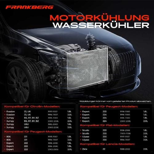 Frankberg 1x Kühler Wasserkühler Motorkühler für Peugeot Citroën Fiat Lancia Citroën Bild Frankberg 1x Kühler Wasserkühler Motorkühler für Peugeot Citroën Fiat Lancia Citroën