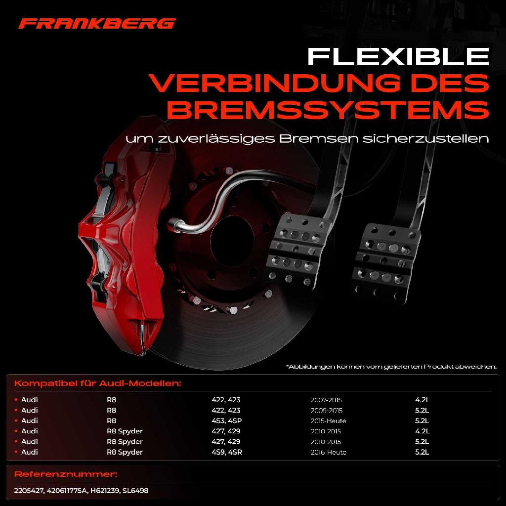 2x Bremsschlauch Bremsschläuche Hinterachse Links oder Rechts für Audi R8 Spyder 4S3 4SP 4S9 4SR 422 423 5.2L