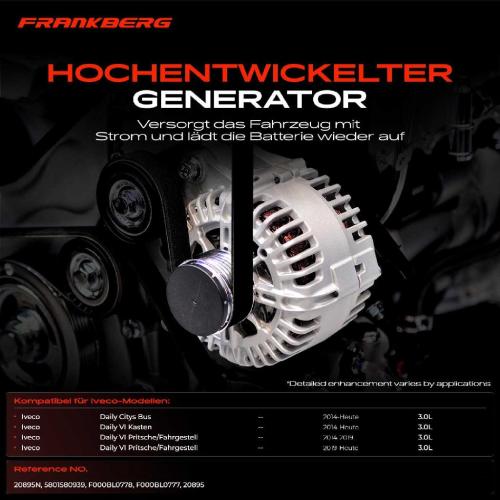 Frankberg 1x Lichtmaschine Generator für Iveco Daily VI Bus Kasten 3.0L Bj ab 2014 Bild Frankberg 1x Lichtmaschine Generator für Iveco Daily VI Bus Kasten 3.0L Bj ab 2014