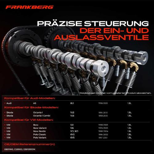 Frankberg 1x Nockenwelle für VW Golf 4 1J1 1J5 Bora 1J2 1J6 Audi A3 8L1 Skoda Octavia I 1U Bild Frankberg 1x Nockenwelle für VW Golf 4 1J1 1J5 Bora 1J2 1J6 Audi A3 8L1 Skoda Octavia I 1U