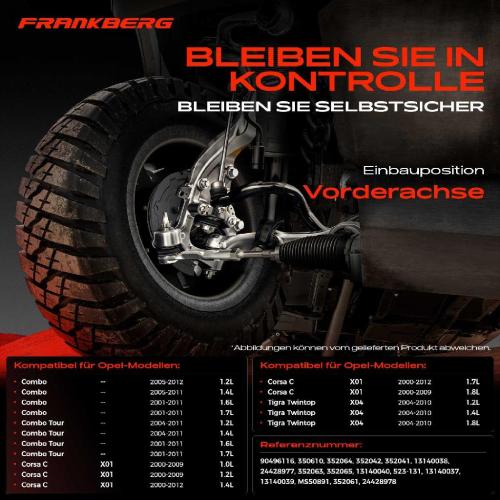 Frankberg 1x Querlenker Satz Vorderachse für Opel Combo Kasten/MPV Tour Corsa C Kasten/Schrägheck Tigra Twintop Bild Frankberg 1x Querlenker Satz Vorderachse für Opel Combo Kasten/MPV Tour Corsa C Kasten/Schrägheck Tigra Twintop