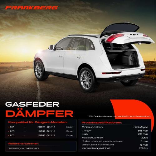 2x Gasfeder Dämpfer Heckklappe Peugeot RCZ Coupe 2010-2015 Bild 2x Gasfeder Dämpfer Heckklappe Peugeot RCZ Coupe 2010-2015