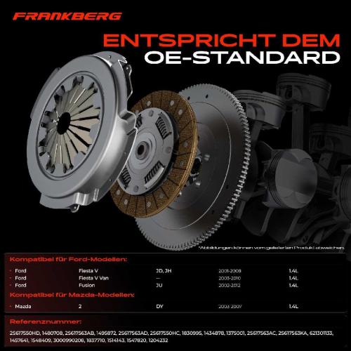 Frankberg 1x Kupplungssatz für Ford Fiesta V JD JH Fiesta V Van Fusion JU Mazda 2 DY 1.4L 2001-2012 Bild Frankberg 1x Kupplungssatz für Ford Fiesta V JD JH Fiesta V Van Fusion JU Mazda 2 DY 1.4L 2001-2012