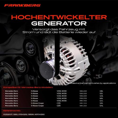 1x Lichtmaschine Generator für Mercedes-Benz W220 C215 S 280-500 55 AMG Bild 1x Lichtmaschine Generator für Mercedes-Benz W220 C215 S 280-500 55 AMG