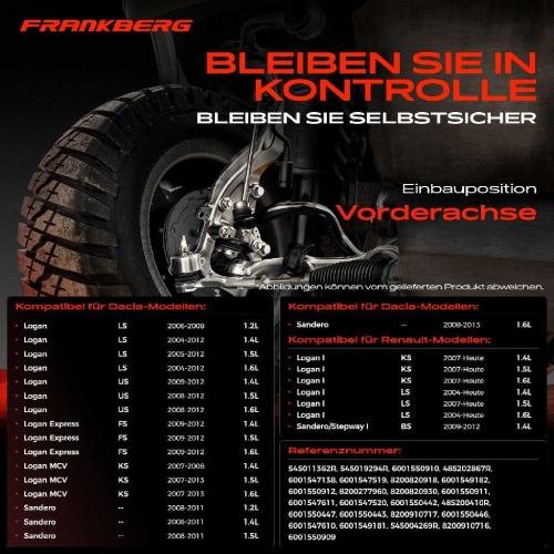 Frankberg 1x Querlenker Satz Vorderachse für Dacia Logan Express MCV Pick-up Sandero Renault I Kombi Sandero/Stepway Bild Frankberg 1x Querlenker Satz Vorderachse für Dacia Logan Express MCV Pick-up Sandero Renault I Kombi Sandero/Stepway