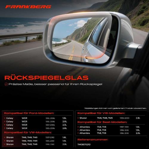 1x Spiegelglas Außenspiegel links für VW Sharan 7M6 7M8 7M9 Ford Galaxy Seat Alhambra Bild 1x Spiegelglas Außenspiegel links für VW Sharan 7M6 7M8 7M9 Ford Galaxy Seat Alhambra