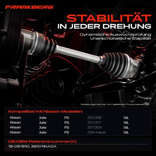 1x Antriebswelle Vorderachse Links für Nissan Juke F15 1.6L Bj ab 2010 Bild 1x Antriebswelle Vorderachse Links für Nissan Juke F15 1.6L Bj ab 2010