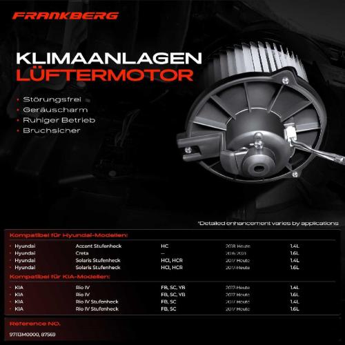 Frankberg 1x Gebläsemotor Innenraumgebläse für Hyundai Accent Stufenheck HC KIA Rio IV FB SC Bild Frankberg 1x Gebläsemotor Innenraumgebläse für Hyundai Accent Stufenheck HC KIA Rio IV FB SC