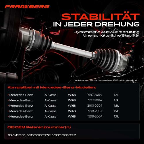 1x Antriebswelle Vorderachse Links für Mercedes-Benz A-Klasse W168 1.4L 1.6L 1.7L 1997-2004 Bild 1x Antriebswelle Vorderachse Links für Mercedes-Benz A-Klasse W168 1.4L 1.6L 1.7L 1997-2004