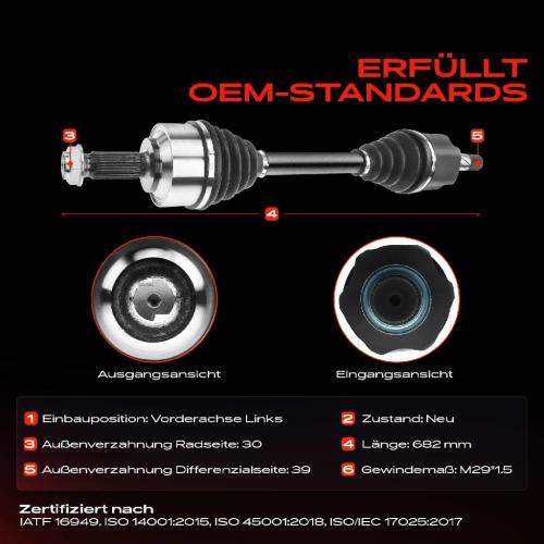 1x Antriebswelle Vorderachse Links für Mercedes-Benz Marco Polo Camper Vito W447 1.6L-1.8L Bild 1x Antriebswelle Vorderachse Links für Mercedes-Benz Marco Polo Camper Vito W447 1.6L-1.8L