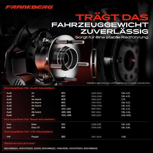 Frankberg 2x Radnabe Radlagersatz Vorne und Hinten für VW Passat Variant Audi A4 Avant Cabriolet A6 A8 Seat Bild Frankberg 2x Radnabe Radlagersatz Vorne und Hinten für VW Passat Variant Audi A4 Avant Cabriolet A6 A8 Seat