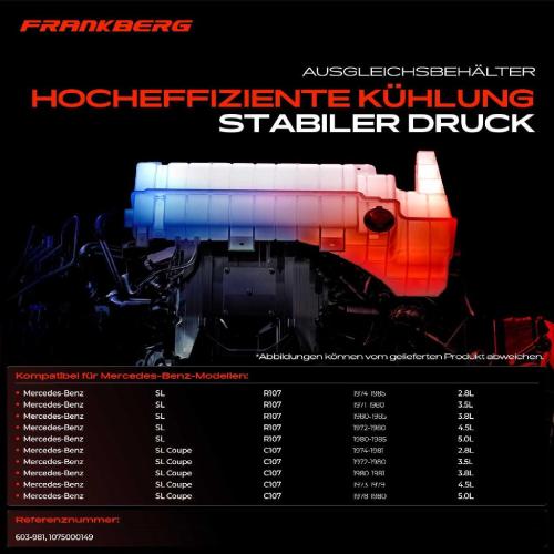 1x Ausgleichsbehälter Kühlmittelbehälter für Mercedes-Benz SL Cabriolet R107 Coupe C107 Bild 1x Ausgleichsbehälter Kühlmittelbehälter für Mercedes-Benz SL Cabriolet R107 Coupe C107