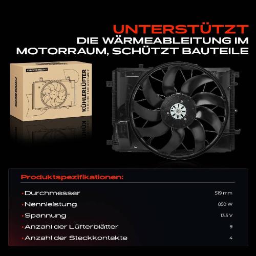 1x Motorkühller Einfachlüfter mit Kühlerlüfterrahmen Mercedes-Benz W204 W212 C218 X117 R231 C197 Bild 1x Motorkühller Einfachlüfter mit Kühlerlüfterrahmen Mercedes-Benz W204 W212 C218 X117 R231 C197