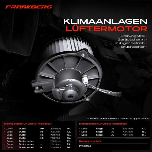 Frankberg 1x Gebläsemotor Innenraumgebläse für Dacia Duster HM HS Lodgy JS Bild Frankberg 1x Gebläsemotor Innenraumgebläse für Dacia Duster HM HS Lodgy JS