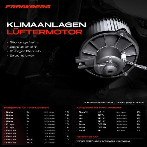 Frankberg 1x Gebläsemotor Innenraumgebläse für Ford B-Max JK Ecosport KA Stufenheck Bj ab 2011 Bild Frankberg 1x Gebläsemotor Innenraumgebläse für Ford B-Max JK Ecosport KA Stufenheck Bj ab 2011