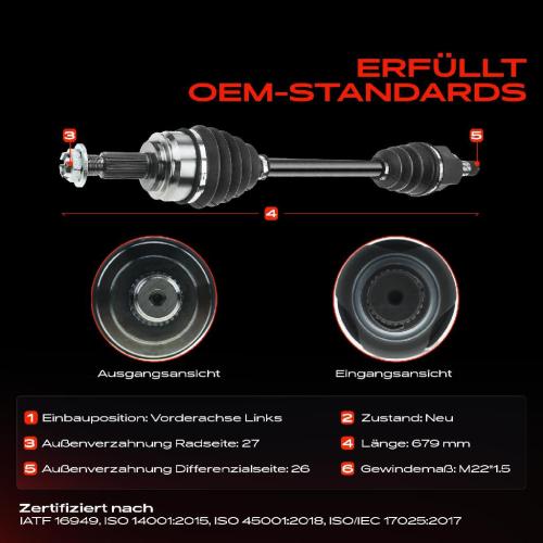 1x Antriebswelle Vorderachse Links für Mercedes-Benz Citan W415 1.2L 1.5L 2013-2021 Bild 1x Antriebswelle Vorderachse Links für Mercedes-Benz Citan W415 1.2L 1.5L 2013-2021