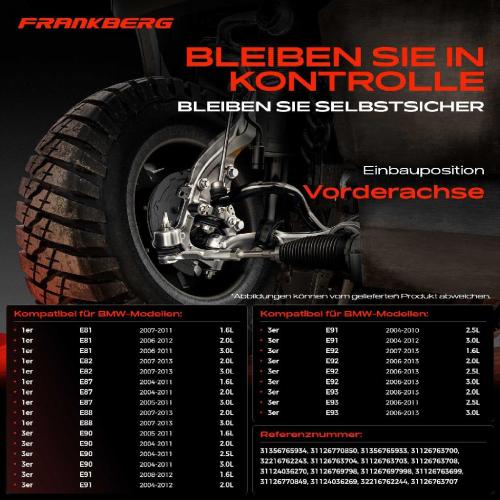Frankberg 1x Querlenker Satz Vorderachse für BMW 1er E81 E81 E87 1er Cabriolet E88 1er Coupe E82 3er Cabriolet E90 E93 Bild Frankberg 1x Querlenker Satz Vorderachse für BMW 1er E81 E81 E87 1er Cabriolet E88 1er Coupe E82 3er Cabriolet E90 E93
