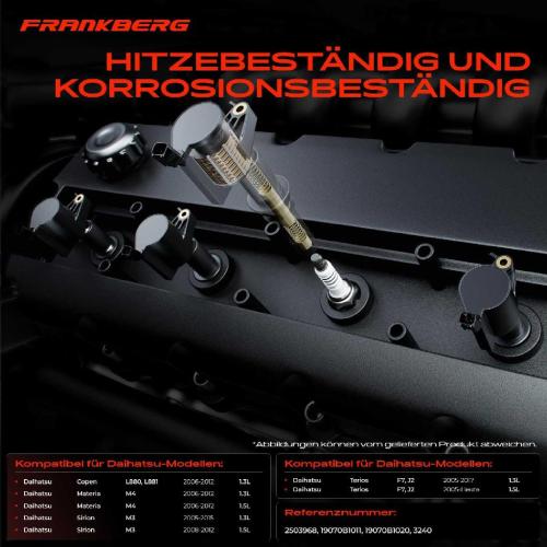 Frankberg 4x Z ndspule+4x Z ndkerze f r Daihatsu Copen L880 L881 Materia M4 Sirion M3 Terios F7 J2 1.3L 1.5L Bj ab 2005 Bild Frankberg 4x Z ndspule+4x Z ndkerze f r Daihatsu Copen L880 L881 Materia M4 Sirion M3 Terios F7 J2 1.3L 1.5L Bj ab 2005