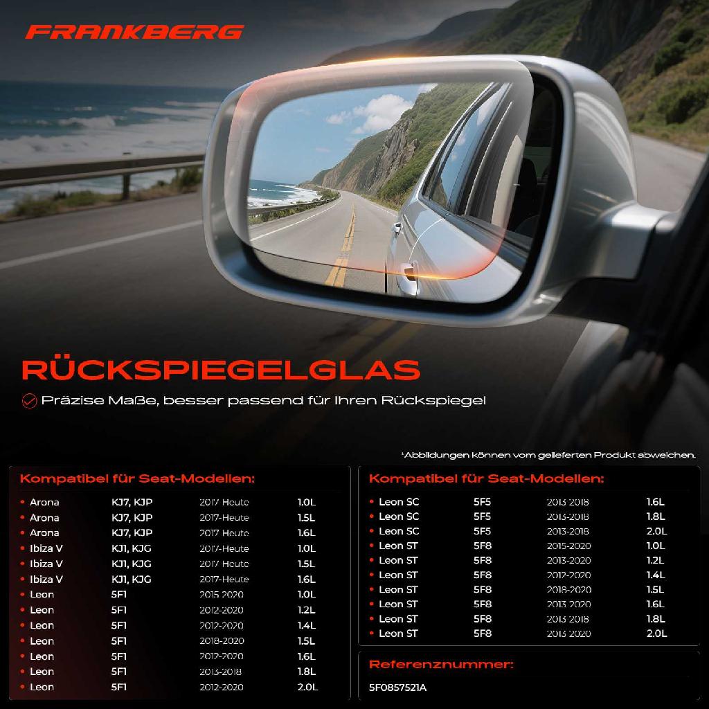 1x Spiegelglas Außenspiegel links für Seat Arona Ibiza V Leon Kasten/Schrägheck