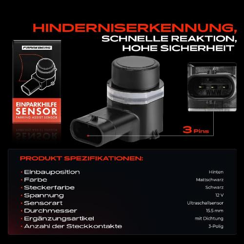 Frankberg 1x Parksensor PDC Sensor Hinten für VW Golf Passat Audi A3 A6 A7 Seat Skoda Superb Volvo Bild Frankberg 1x Parksensor PDC Sensor Hinten für VW Golf Passat Audi A3 A6 A7 Seat Skoda Superb Volvo