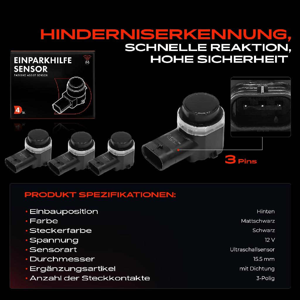 4x Parksensor PDC Sensor Hinten für Audi Q7 4LB BMW X3 E83 Volvo S80 XC60