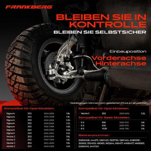 Frankberg 1x Querlenker Satz Vorderachse für Opel Signum Vectra C Caravan CC Saab 9-3 Cabriolet Kombi 2002-2015 Bild Frankberg 1x Querlenker Satz Vorderachse für Opel Signum Vectra C Caravan CC Saab 9-3 Cabriolet Kombi 2002-2015