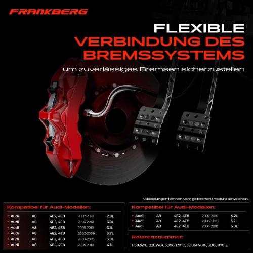 Frankberg 2x Bremsschlauch Bremsschläuche Vorderachse Links oder Rechts für VW Phaeton 3D Audi A8 4E Bentley Bild Frankberg 2x Bremsschlauch Bremsschläuche Vorderachse Links oder Rechts für VW Phaeton 3D Audi A8 4E Bentley