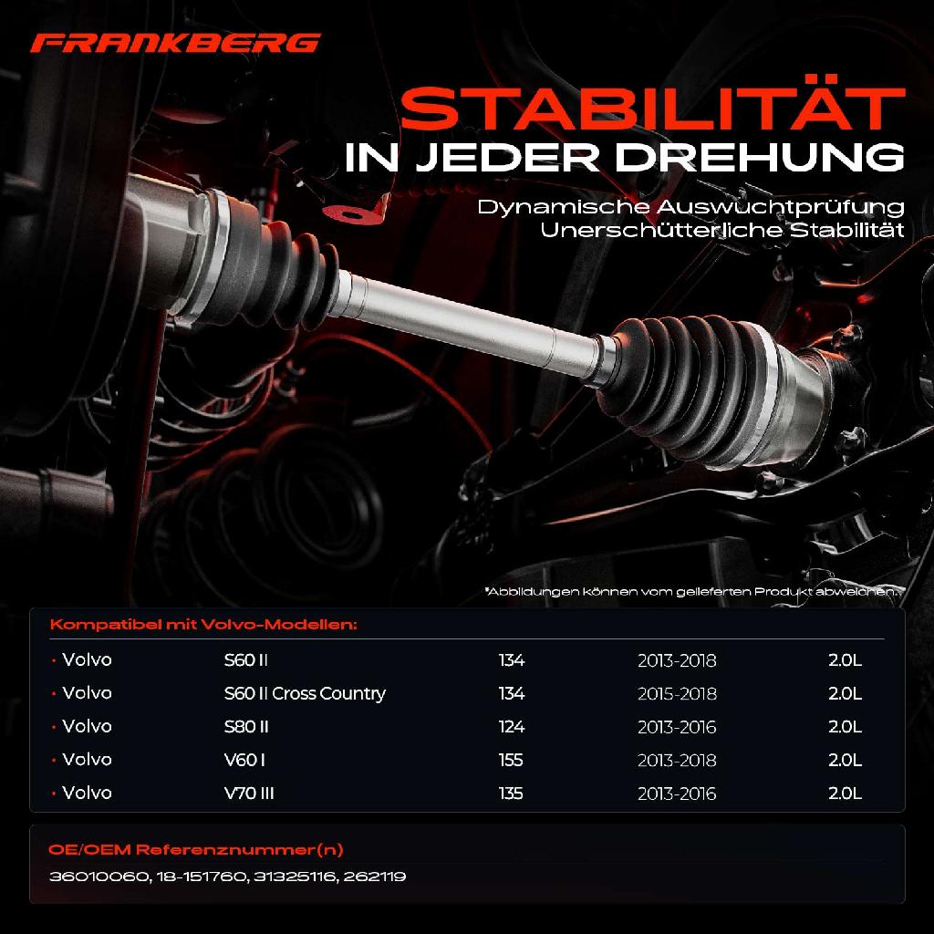 1x Antriebswelle Vorderachse Links für Volvo S60 II 134 S80 II 124 V60 I 155 V70 III 135 2013-2018