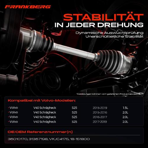 1x Antriebswelle Vorderachse Links für Volvo V40 Schrägheck 525 2.0 1.5 2015-2019 Bild 1x Antriebswelle Vorderachse Links für Volvo V40 Schrägheck 525 2.0 1.5 2015-2019
