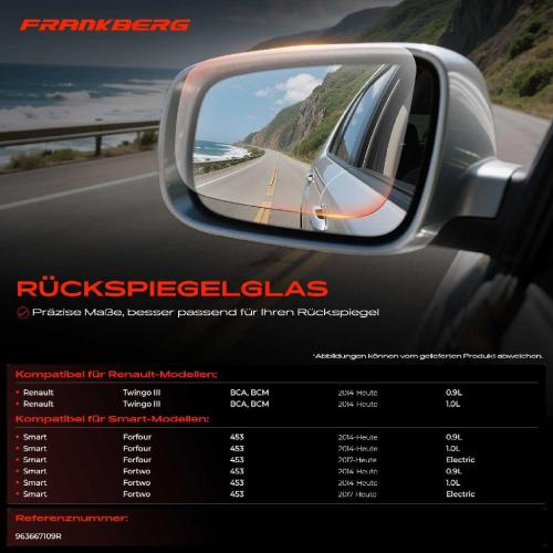 1x Spiegelglas Außenspiegel links für Renault Twingo Smart Fortwo Coupe Bild 1x Spiegelglas Außenspiegel links für Renault Twingo Smart Fortwo Coupe