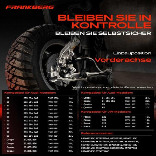Frankberg 1x Querlenker Satz Vorderachse für VW Passat Stufenheck Variant Audi 80 90 Coupe Quattro 1978-1991 Bild Frankberg 1x Querlenker Satz Vorderachse für VW Passat Stufenheck Variant Audi 80 90 Coupe Quattro 1978-1991