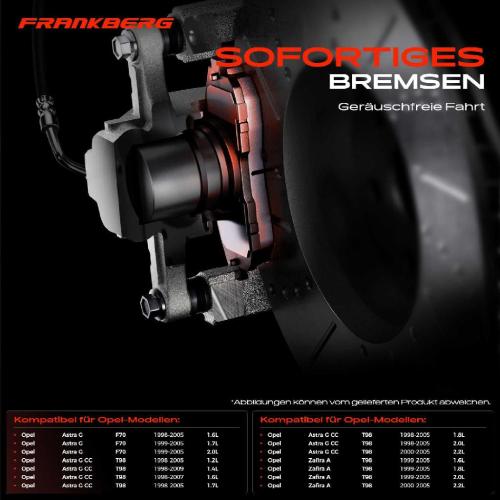 Frankberg 4x Bremsbeläge Hinterachse für Opel Astra G Cabriolet Caravan CC Coupe Kasten/Kombi Klasseic Bild Frankberg 4x Bremsbeläge Hinterachse für Opel Astra G Cabriolet Caravan CC Coupe Kasten/Kombi Klasseic